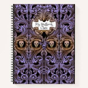 Personalize Goth Purple Ornament & Skull Spellbook Notebook