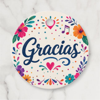 Personalize Gracias Spanish Floral Fiesta Birthday Favour Tags
