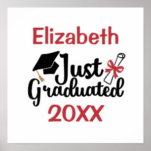 Personalize Graduation Diploma Cap Red and Black Poster