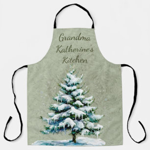 Personalize Grandma’s Winter Snowy Spruce Tree Apron