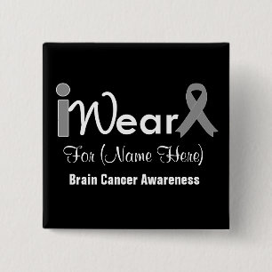 Personalize Gray Ribbon Brain Cancer 2 Inch Square Button