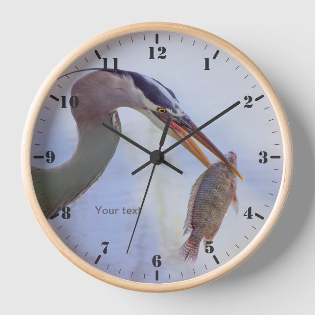 Personalize Great blue heron with a fish  Clock (Front)