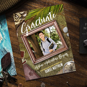 Personalize Green Adventurer Theme Graduation Invitation