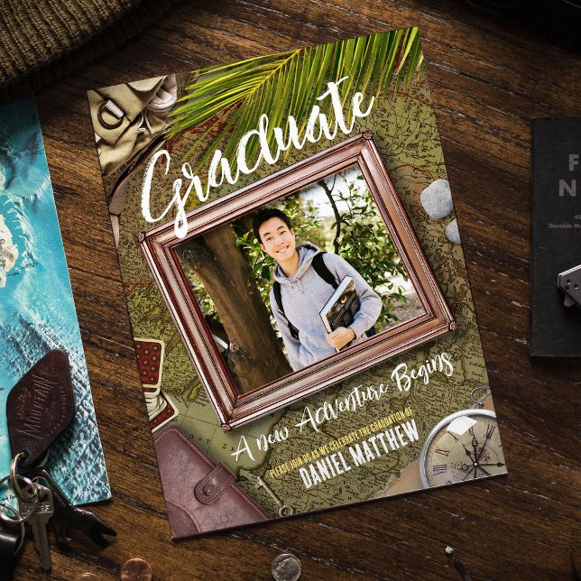 Personalize Green Adventurer Theme Graduation Invitation (Creator Uploaded)