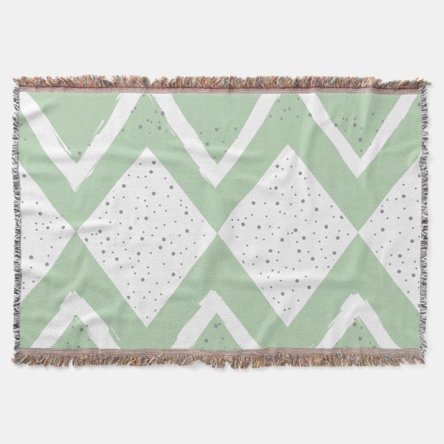 Personalize Green and Grey Zig Zag Pattern Throw Blanket (Front)