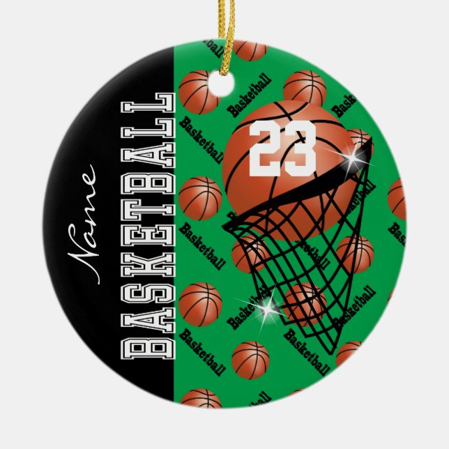 Personalize Green Basketball Ceramic Ornament (Front)