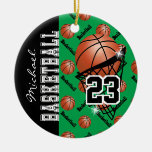 Personalize Green Basketball Ceramic Ornament