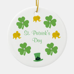 Personalize Green clover, hat for St.Patrick's day Ceramic Ornament