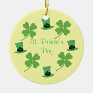 Personalize Green hat, clover for St.Patrick's day Ceramic Ornament