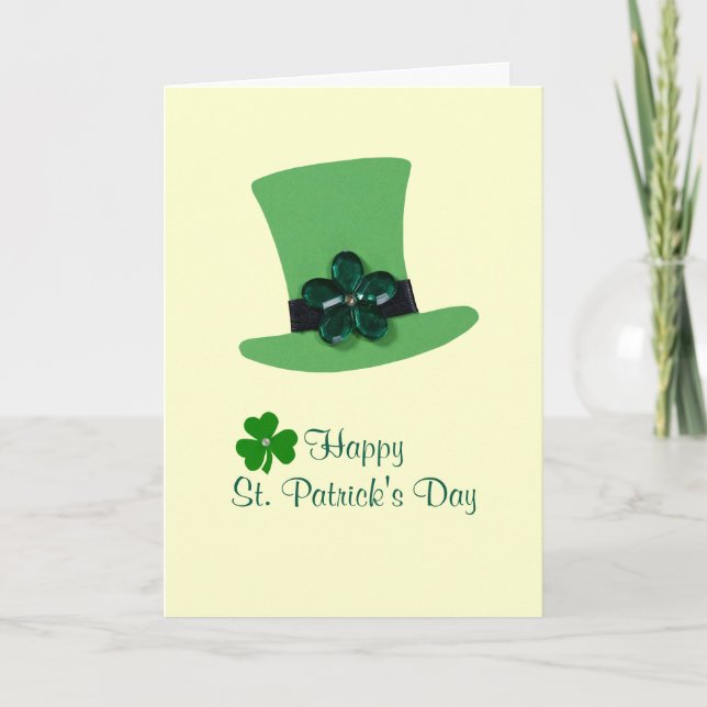 Personalize Green hat for St. Patrick's day Holiday Card (Front)