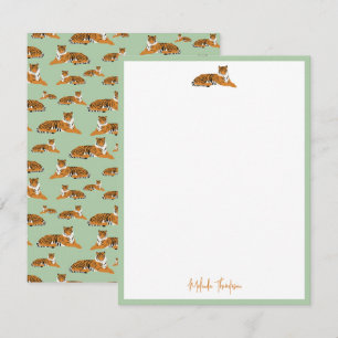 Personalize Green Orange Jungle Tiger Script Card