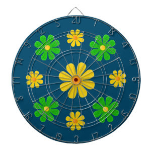 Personalize, green yellow flowers on dark blue dartboard