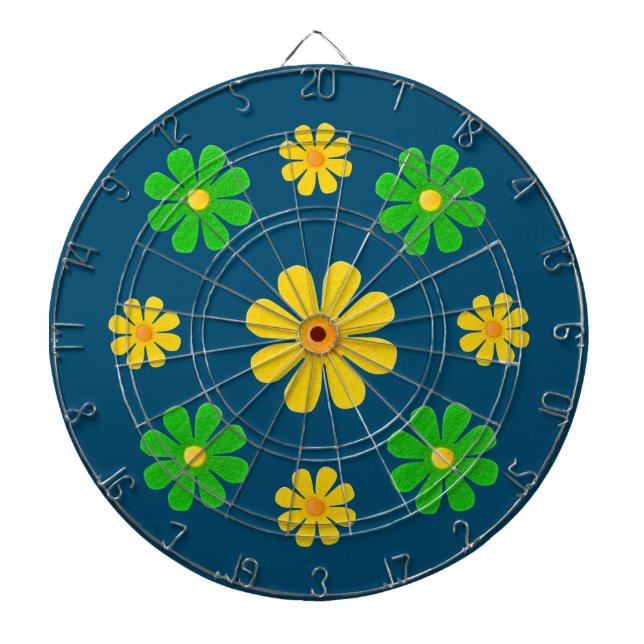 Personalize, green yellow flowers on dark blue dartboard (Front)
