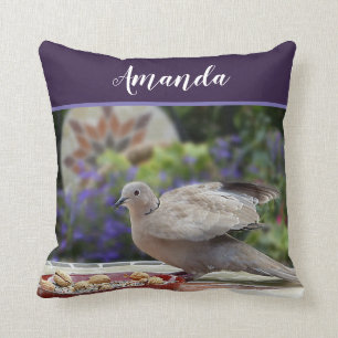Personalize Greenery Purple Flowers Bird Dove Throw Pillow