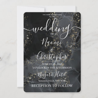 Personalize: Grey Black Alcohol Ink Wedding Invitation
