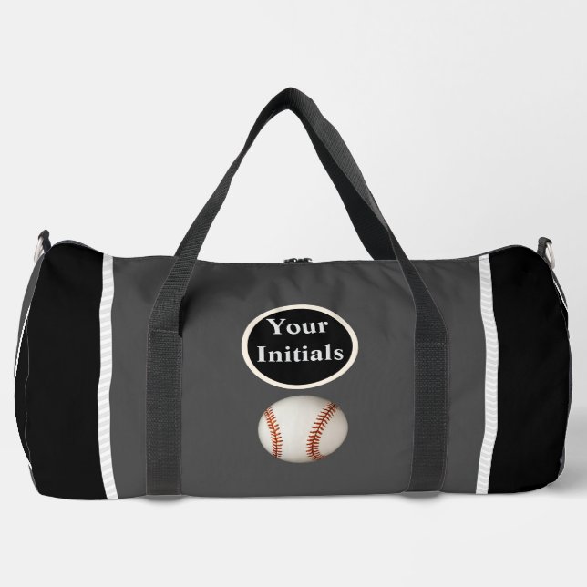 Personalize Grey Black Baseball  Duffle Bag (Front)