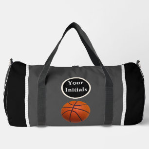 Personalize Grey Black Basketball Duffle Bag