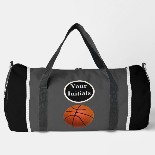 Personalize Grey Black Basketball Duffle Bag (Front)