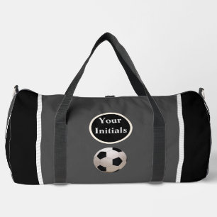 Personalize Grey Black Soccer Ball Duffle Bag
