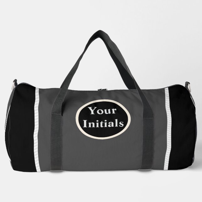 Personalize Grey Black White Stripe  Duffle Bag (Front)