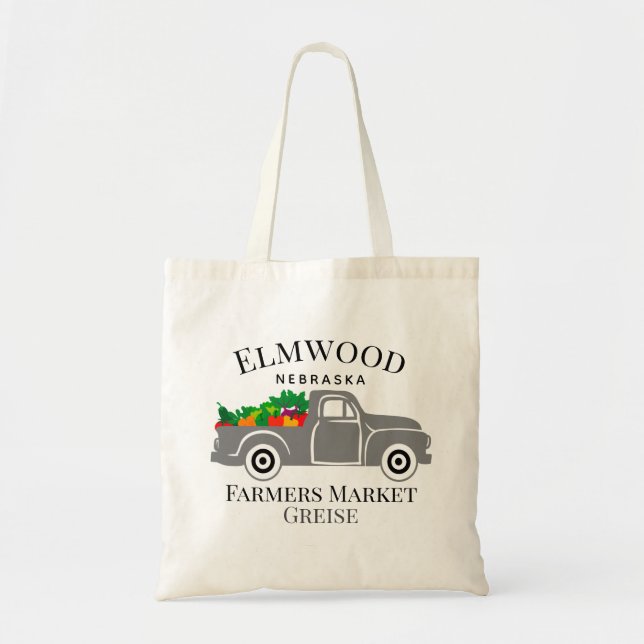 Personalize Grey Farm Pickup Farmers Market Tote Bag (Front)