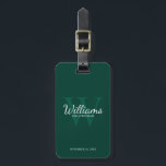 Personalize Groomsmen's name and Monogram  Luggage Tag<br><div class="desc">Add a personal touch to your wedding with personalized groomsmen luggage tag. This luggage tag features personalized groomsman's name in white classic script font style with wedding details in white classic serif font style and monogram in light emerald green classic serif font style as background, on emerald green background. Also...</div>