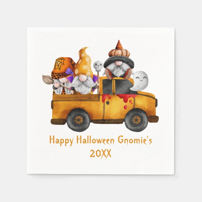 Personalize Halloween Gnomes Orange Truck Napkin (Front)