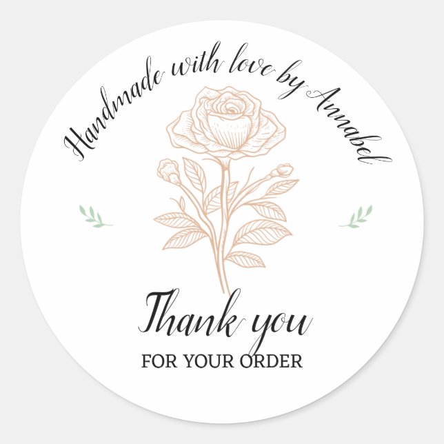 Personalize "Handmade with Love"  Classic Round Sticker (Front)