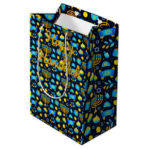 Personalize HANUKKAH Blue Gold Gift Bag