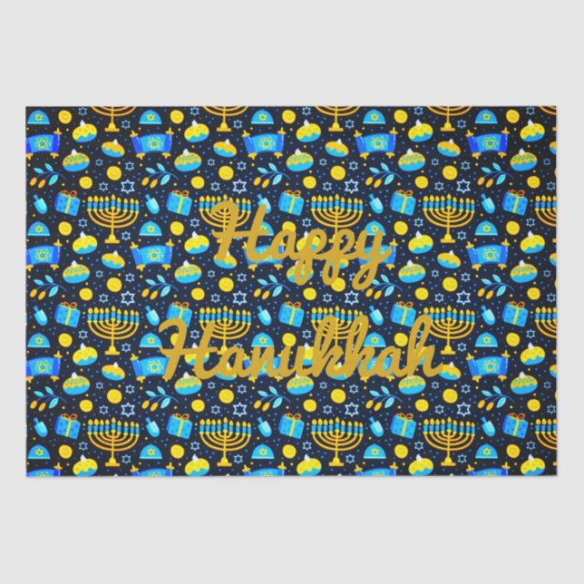 Personalize HANUKKAH Blue Gold Tissue Paper (Front)