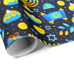Personalize HANUKKAH Blue Gold Wrapping Paper<br><div class="desc">HAPPY HANUKKAH Holiday style Wrapping Paper with Chanukah symbols: Menorah, Dreidel, Magen David, etc. and gold "Happy Hanukkah" text. PERSONALIZED CUSTOM Gift Wrap! Holiday Wrapping Paper perfect to festive during the season. . Unique Hanukkah wrapping paper for your gifts! Could be personalized with your text, your favourite picture or memory....</div>