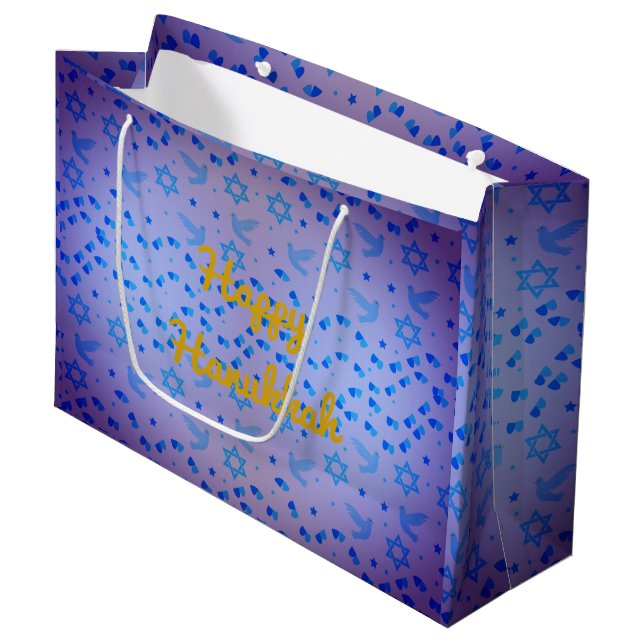 Personalize HANUKKAH Dove Gift Bag (Front Angled)