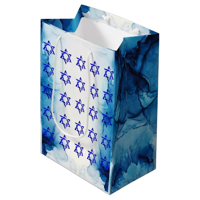 Personalize HANUKKAH HEBREW STARS Gift Bag (Front Angled)