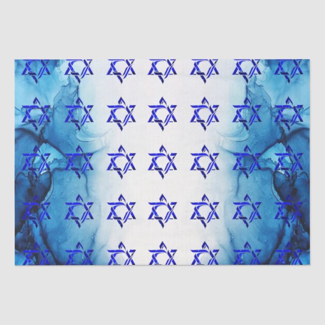 Personalize HANUKKAH HEBREW STARS Tissue Paper (Front)