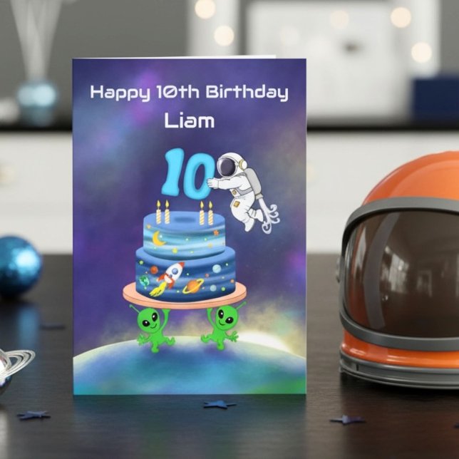 Personalize Happy 10th Birthday Astronaut  Card (Creator Uploaded)