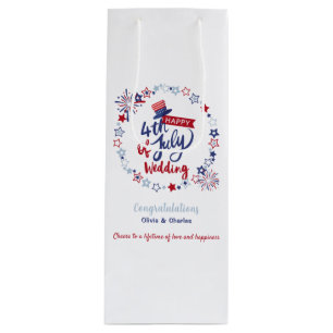 Personalize Happy 4th of July Wedding Cheers Wine Gift Bag