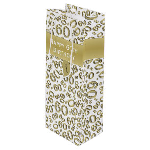 Personalize: Happy 60th Birthday Gold/White (W) Wine Gift Bag