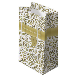 Personalize: Happy 60th Birthday White/Gold (S) Small Gift Bag