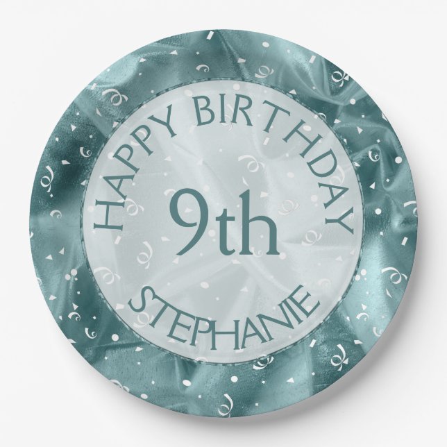 Personalize: "Happy Birthday" Aq uaTextured Paper Plate (Front)
