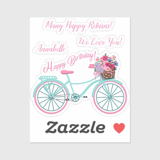 Personalize Happy Birthday Bike Flower Basket (Sheet)