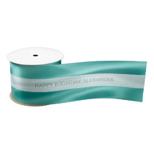 Personalize "Happy Birthday" Faux Aqua Satin Satin Ribbon