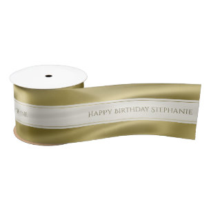 Personalize "Happy Birthday" Faux Gold Satin Ribbon