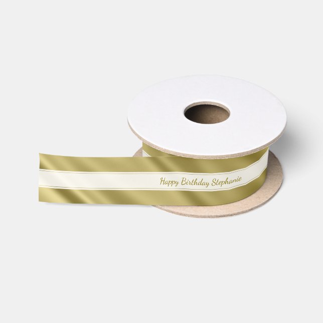 Personalize "Happy Birthday" Faux Gold Satin Satin Ribbon (Spool)