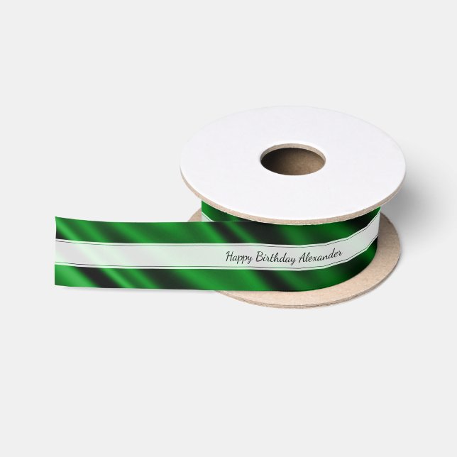 Personalize "Happy Birthday" Faux Green Satin Satin Ribbon (Spool)