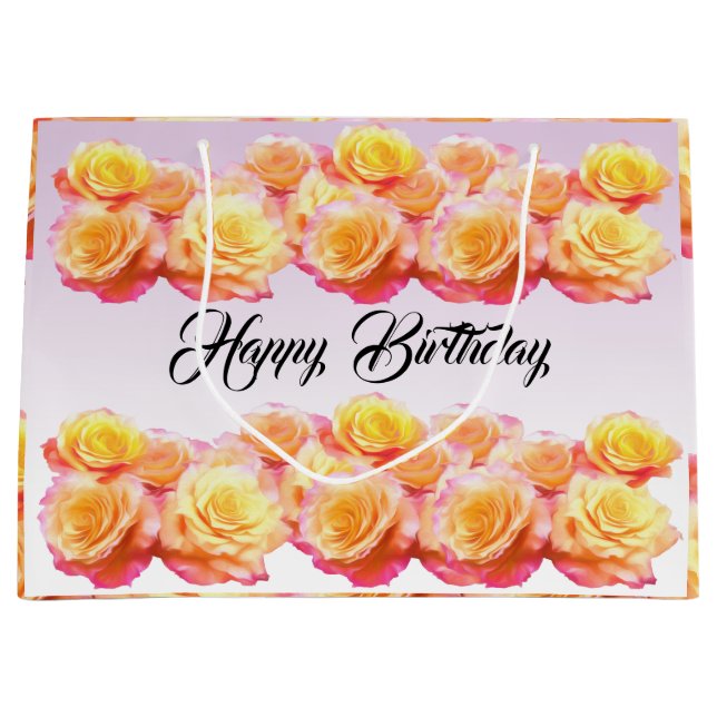 Personalize Happy Birthday Free Spirit Roses Large Gift Bag (Front)