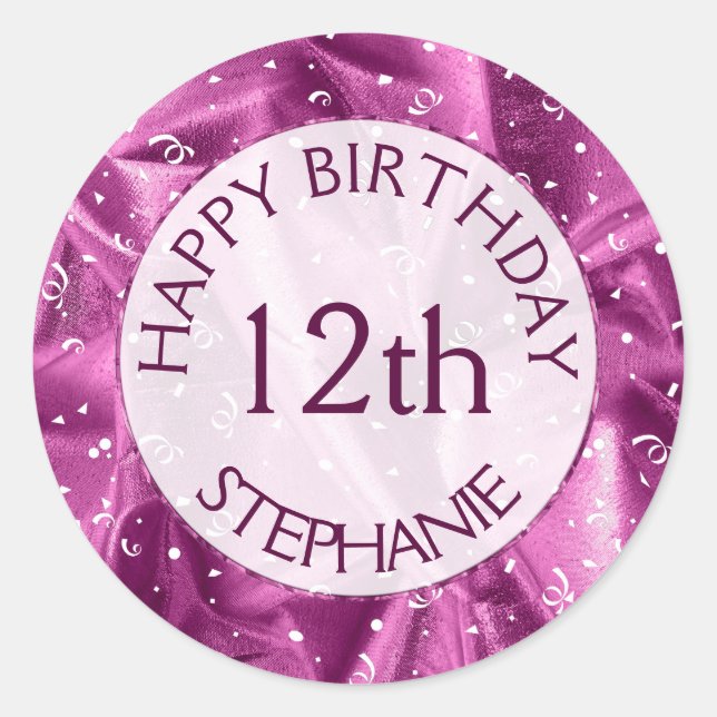 Personalize: "Happy Birthday" Orchid Textured Classic Round Sticker (Front)