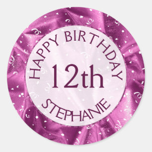 Personalize: "Happy Birthday" Orchid Textured Classic Round Sticker
