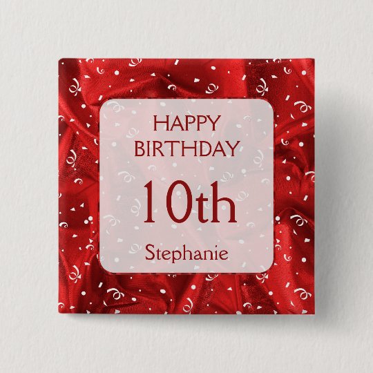 Personalize: "Happy Birthday" Red Textured Square 2 Inch Square Button