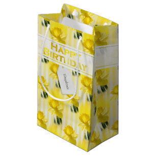Personalize  "Happy Birthday" Yellow Daffodils (S) Small Gift Bag