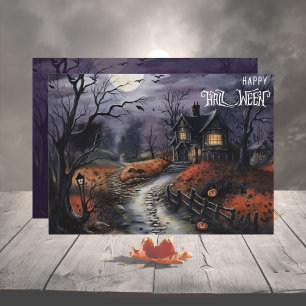 Personalize Happy Halloween Haunted House  Holiday Card